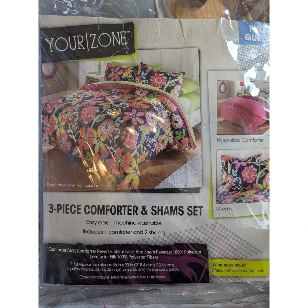 Your Zone 3-Piece‎ Comforter & Shams Set Fiji Floral Full Queen 86x90 in